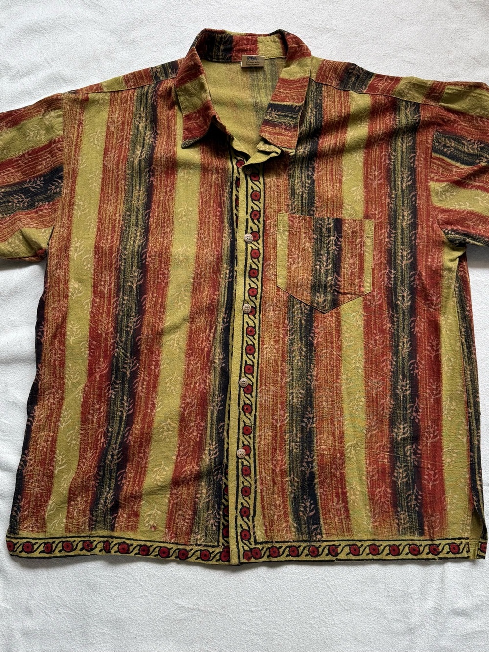 Vintage Rajasthani Hand Block Print Shirt Men’s XXL Natural Veg Dye Boho Tribal
